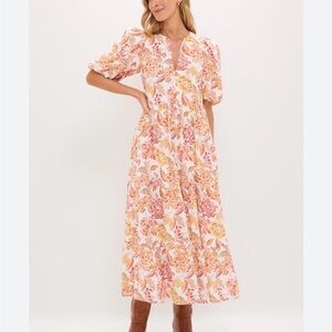 Chic Floral Midi Dress with Puff Sleeves